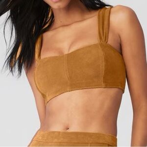 Alo Yoga Micro Corduroy Winter Break Bra in the color Toffee. Size Medium